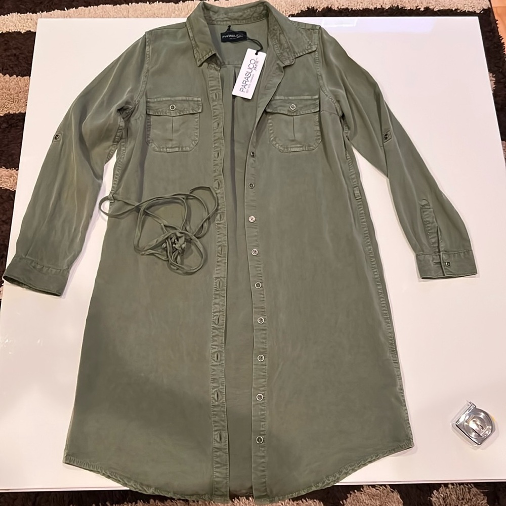 New Parasuco - Tencel Utility Shirt Dress, Classic Buttoned down long sleeves